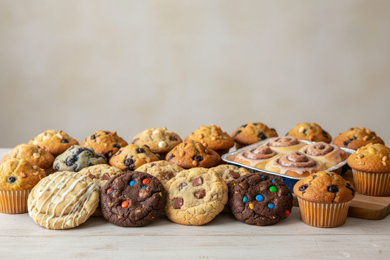 Catering banner with assorted baked goods - no text